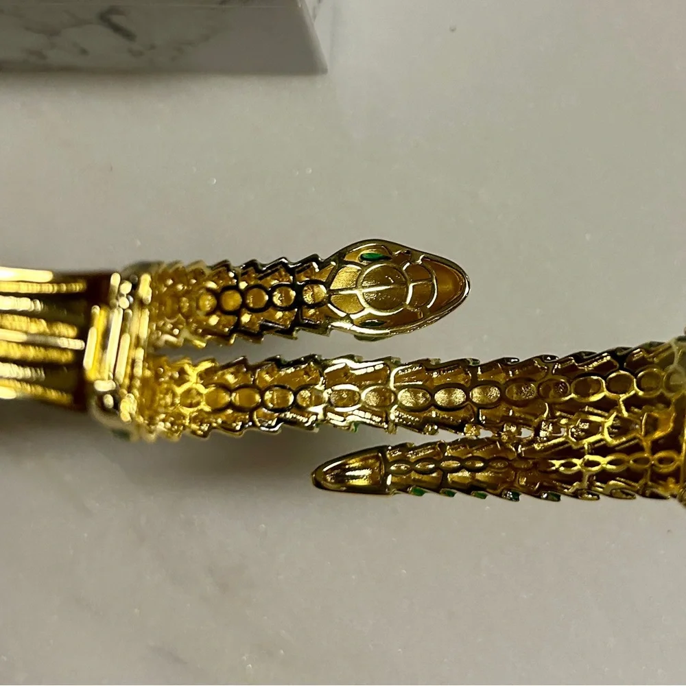 Rachel Glauber 14K Gold Plated W/ Green/Blue Cubic Zirconia 3D Serpent Bracelet - Picture 13 of 16